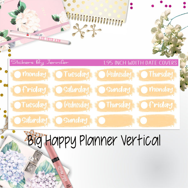 Date Covers 1.95 inch Width Quarter Box Labels 086 for Big Happy Planner Vertical Planner Stickers