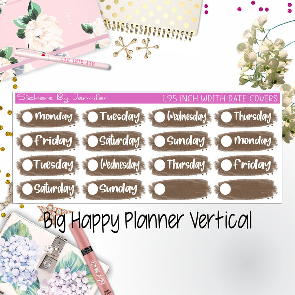 Date Covers 1.95 inch Width Quarter Box Labels 090 for Big Happy Planner Vertical Planner Stickers