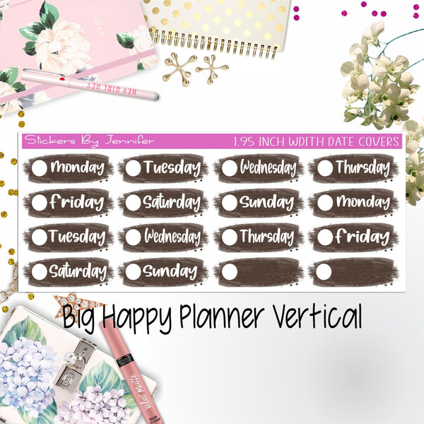 Date Covers 1.95 inch Width Quarter Box Labels 091 for Big Happy Planner Vertical Planner Stickers