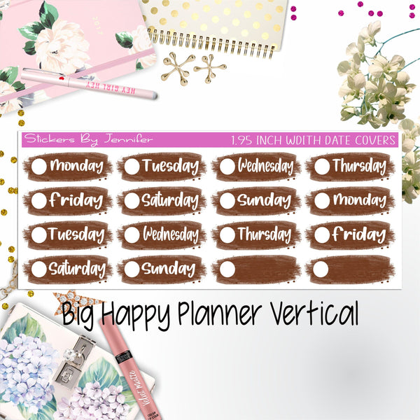 Date Covers 1.95 inch Width Quarter Box Labels 092 for Big Happy Planner Vertical Planner Stickers