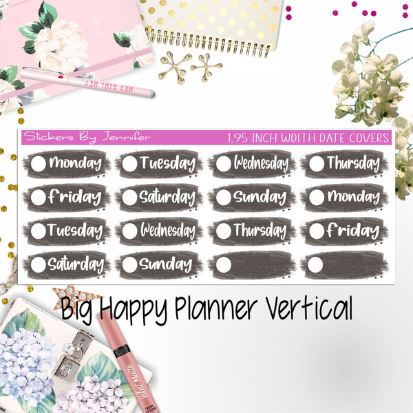 Date Covers 1.95 inch Width Quarter Box Labels 095 for Big Happy Planner Vertical Planner Stickers