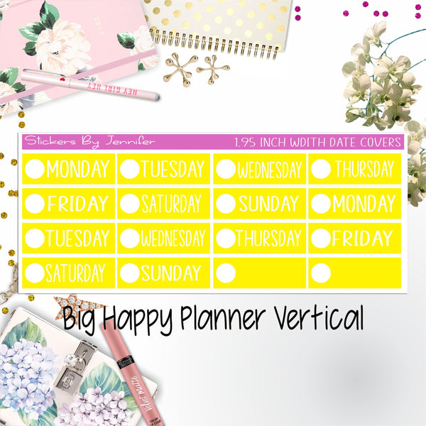Date Covers 1.95 inch Width Quarter Box Labels 102 for Big Happy Planner Vertical Planner Stickers