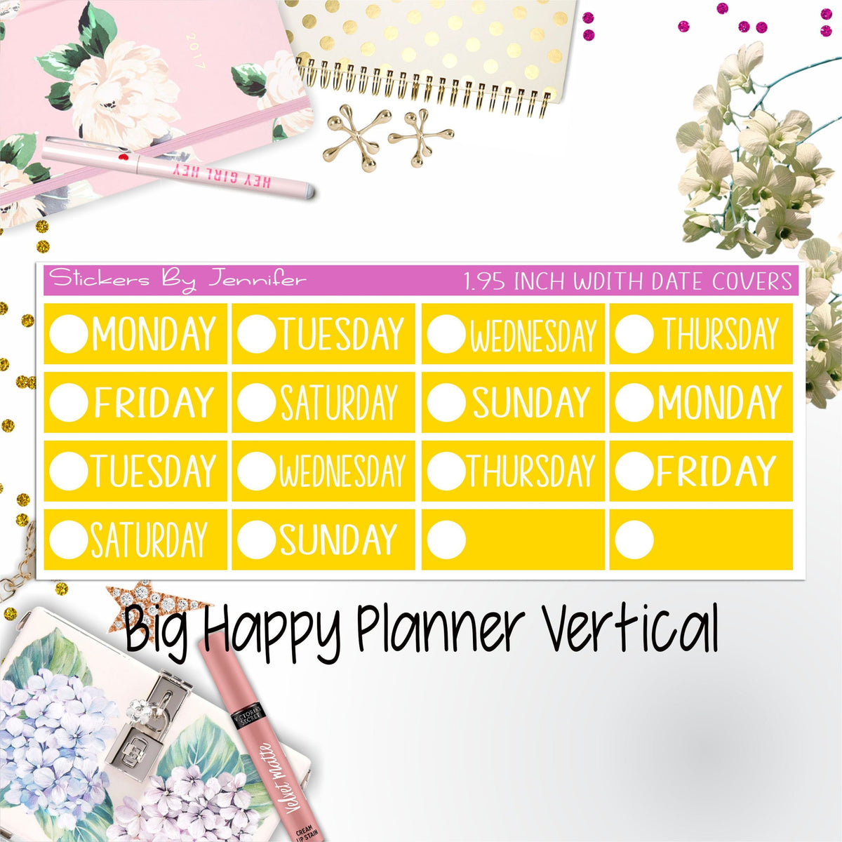 Date Covers 1.95 inch Width Quarter Box Labels 103 for Big Happy Planner Vertical Planner Stickers