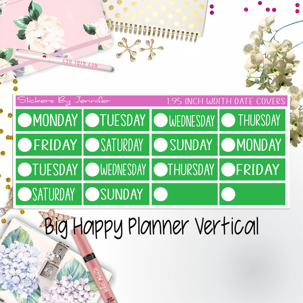 Date Covers 1.95 inch Width Quarter Box Labels 118 for Big Happy Planner Vertical Planner Stickers