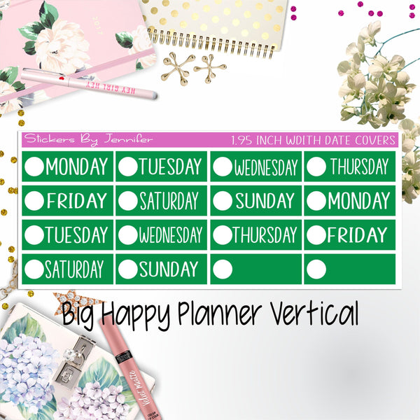 Date Covers 1.95 inch Width Quarter Box Labels 121 for Big Happy Planner Vertical Planner Stickers