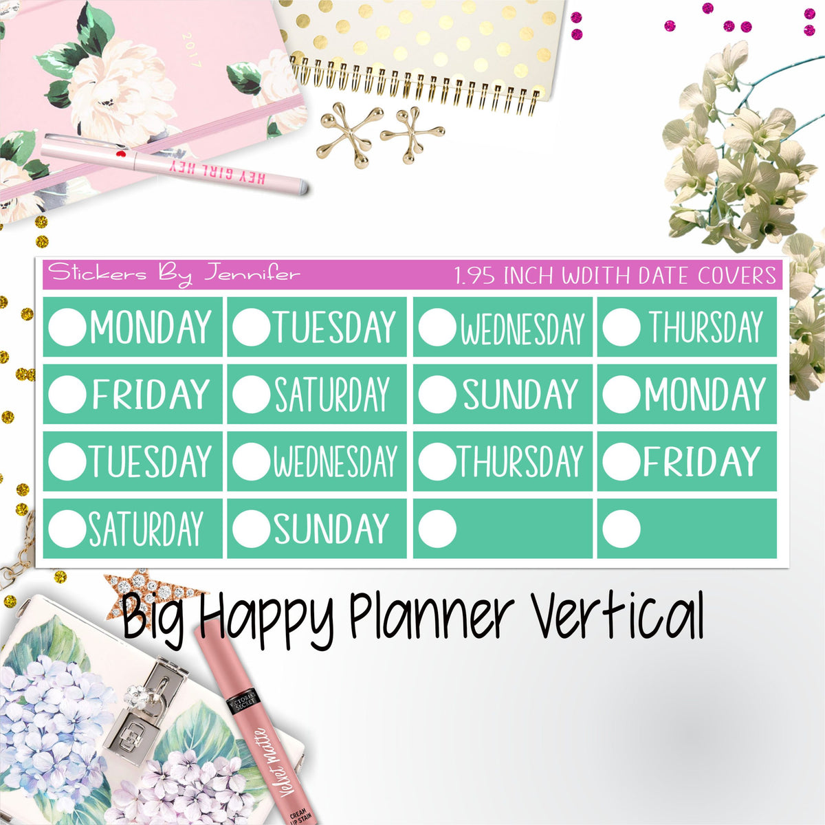 Date Covers 1.95 inch Width Quarter Box Labels 123 for Big Happy Planner Vertical Planner Stickers
