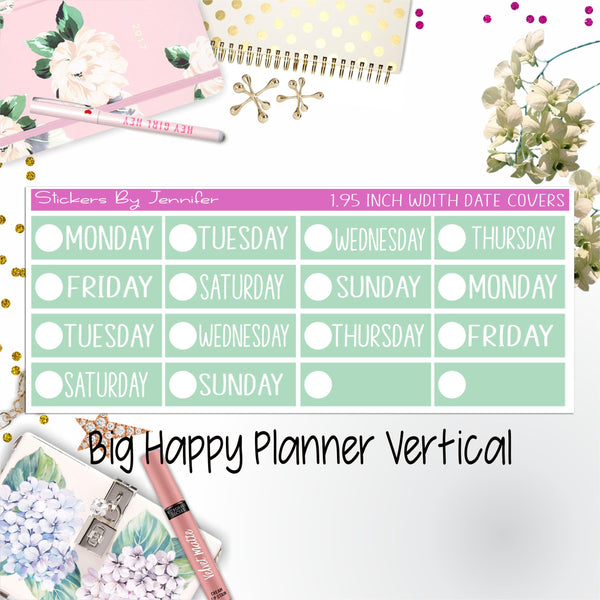 Date Covers 1.95 inch Width Quarter Box Labels 124 for Big Happy Planner Vertical Planner Stickers