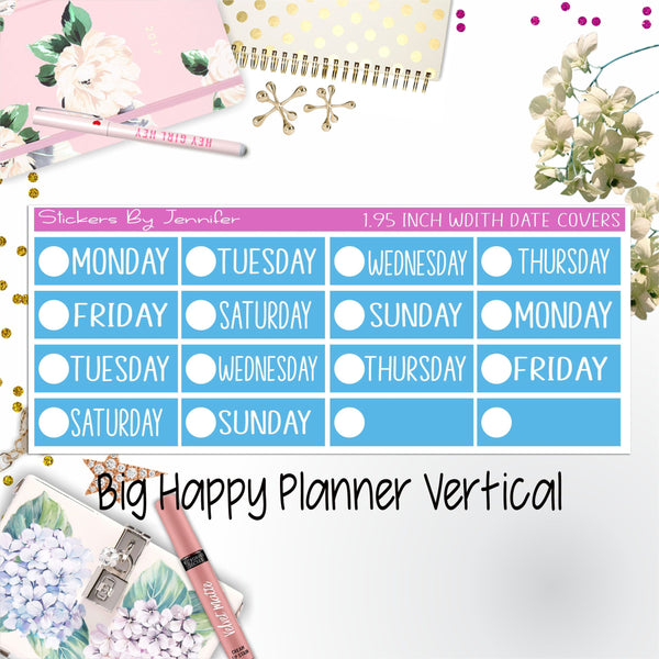 Date Covers 1.95 inch Width Quarter Box Labels 133 for Big Happy Planner Vertical Planner Stickers
