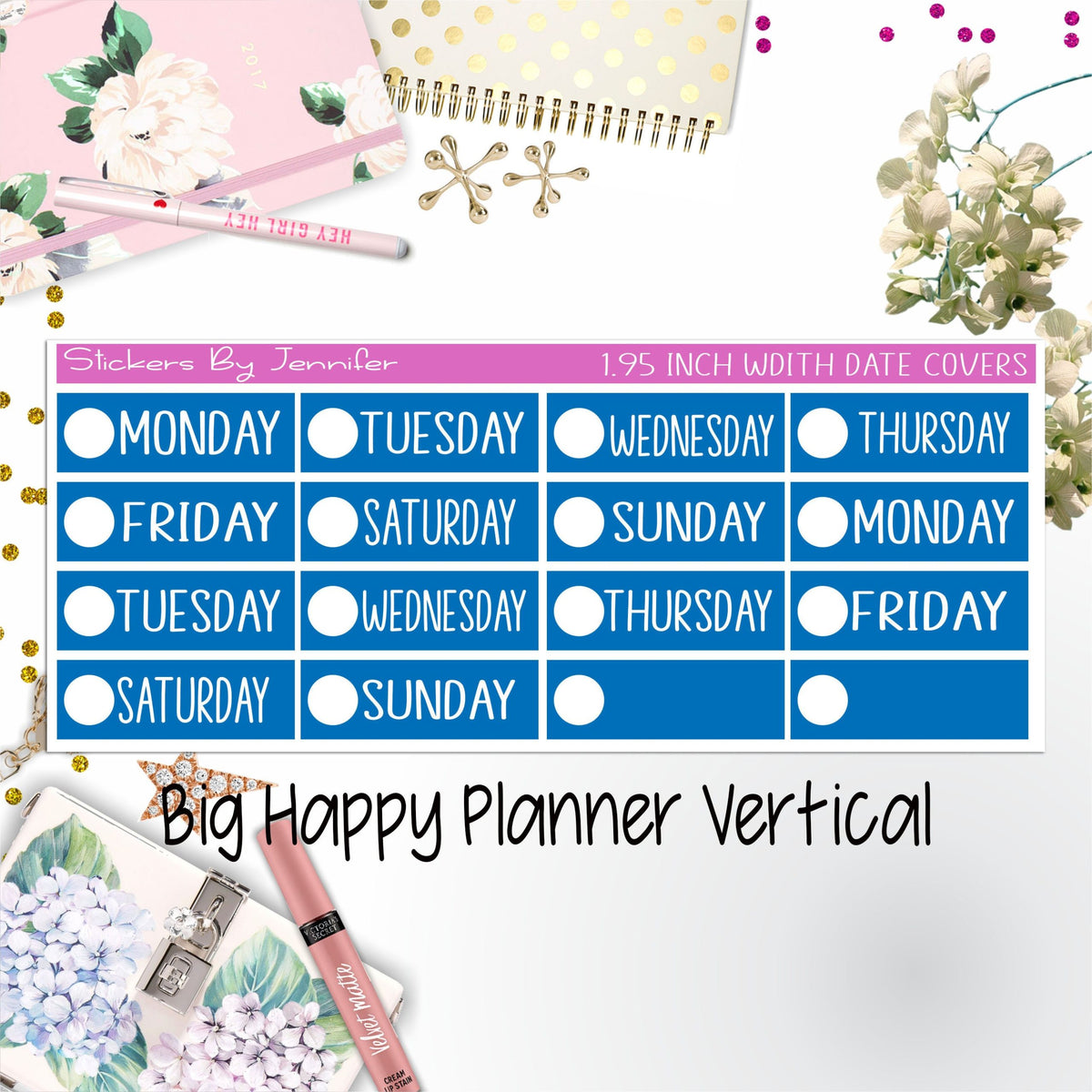 Date Covers 1.95 inch Width Quarter Box Labels 136 for Big Happy Planner Vertical Planner Stickers