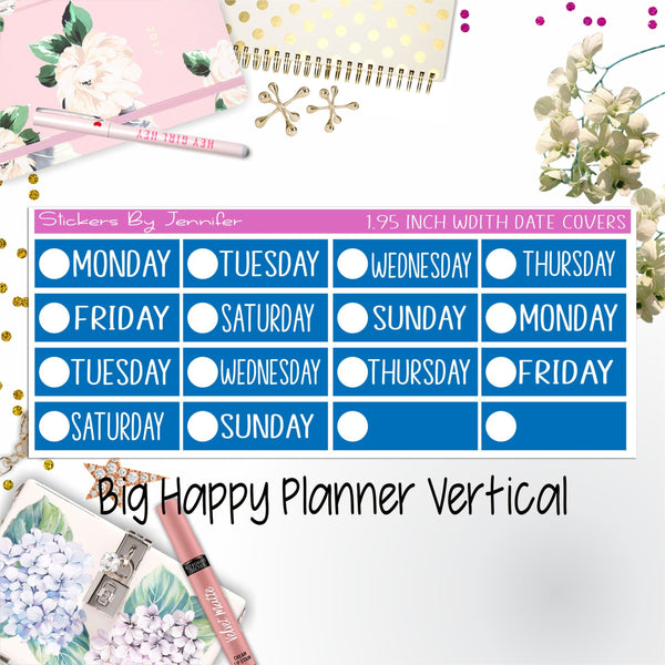 Date Covers 1.95 inch Width Quarter Box Labels 136 for Big Happy Planner Vertical Planner Stickers