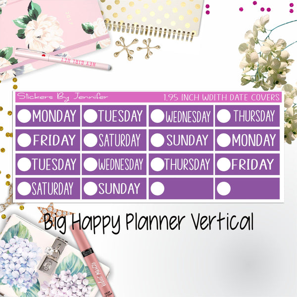 Date Covers 1.95 inch Width Quarter Box Labels 152 for Big Happy Planner Vertical Planner Stickers