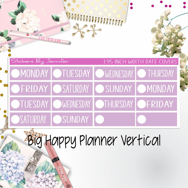 Date Covers 1.95 inch Width Quarter Box Labels 154 for Big Happy Planner Vertical Planner Stickers