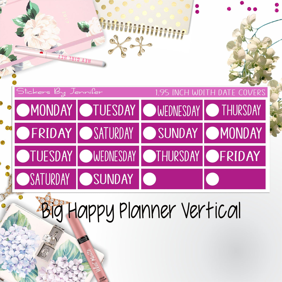 Date Covers 1.95 inch Width Quarter Box Labels 160 for Big Happy Planner Vertical Planner Stickers