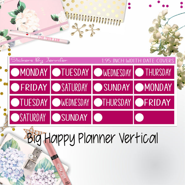 Date Covers 1.95 inch Width Quarter Box Labels 161 for Big Happy Planner Vertical Planner Stickers