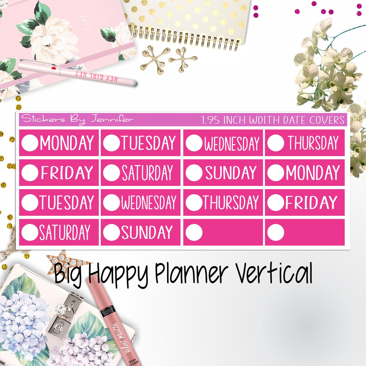 Date Covers 1.95 inch Width Quarter Box Labels 163 for Big Happy Planner Vertical Planner Stickers