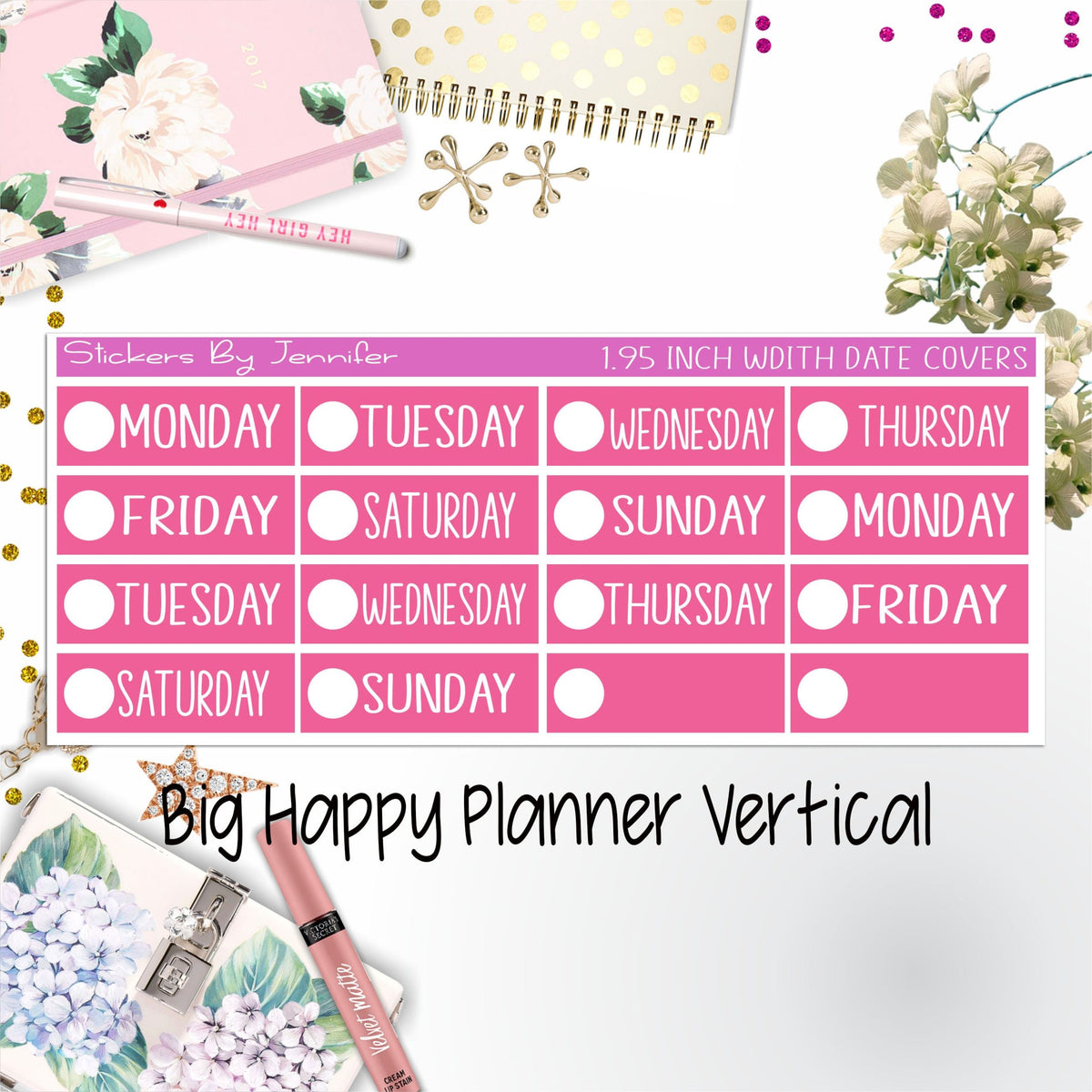 Date Covers 1.95 inch Width Quarter Box Labels 164 for Big Happy Planner Vertical Planner Stickers