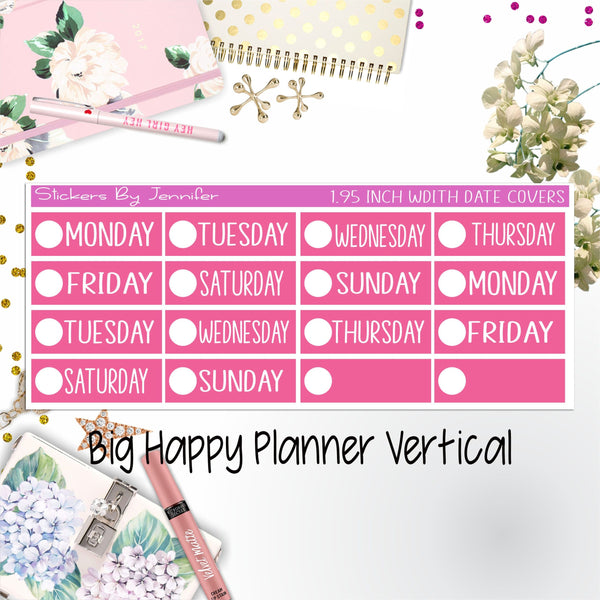 Date Covers 1.95 inch Width Quarter Box Labels 164 for Big Happy Planner Vertical Planner Stickers