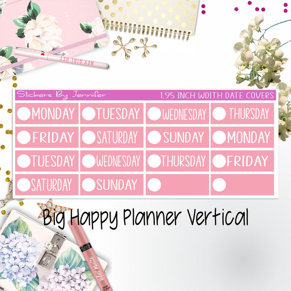 Date Covers 1.95 inch Width Quarter Box Labels 166 for Big Happy Planner Vertical Planner Stickers