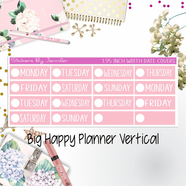 Date Covers 1.95 inch Width Quarter Box Labels 167 for Big Happy Planner Vertical Planner Stickers