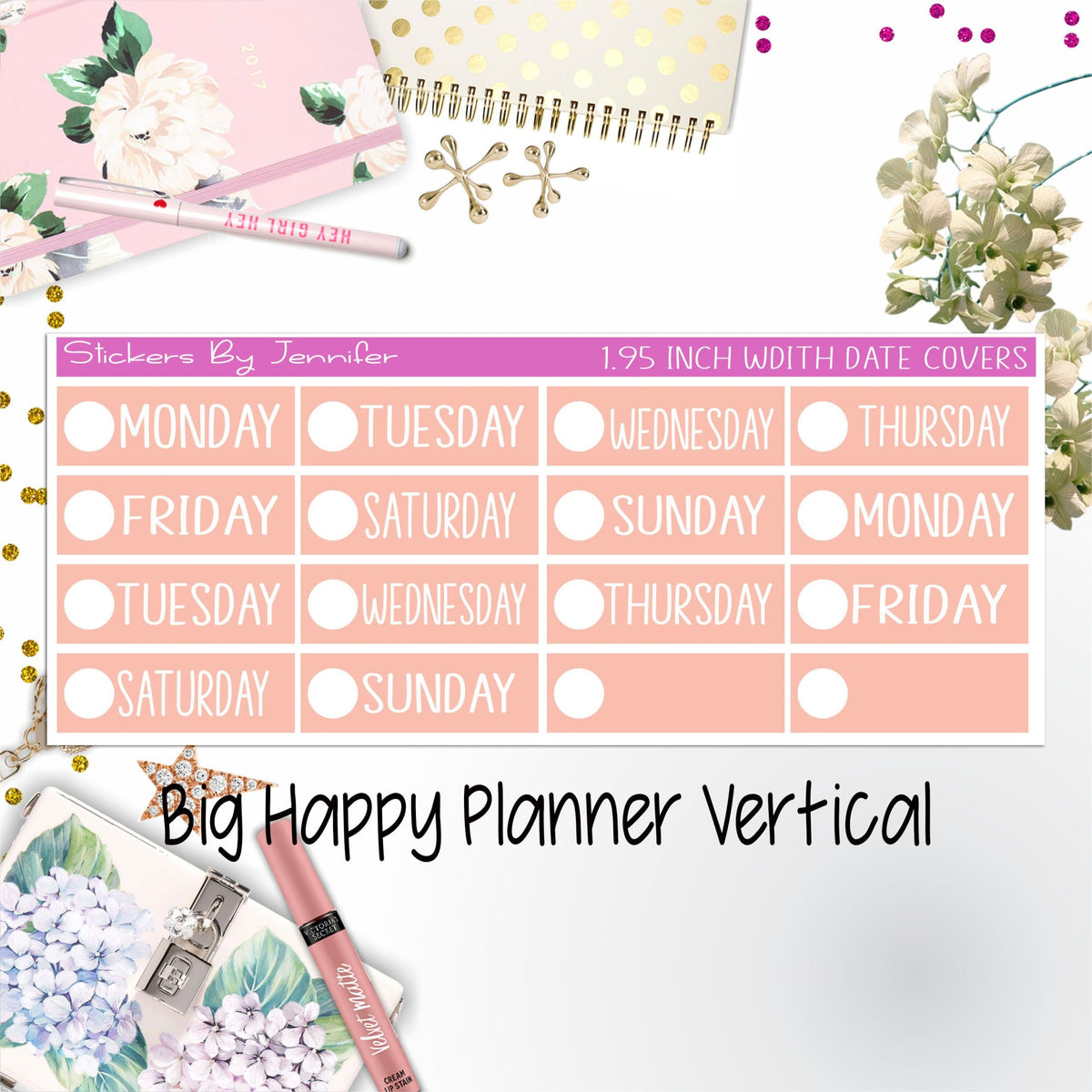 Date Covers 1.95 inch Width Quarter Box Labels 168 for Big Happy Planner Vertical Planner Stickers