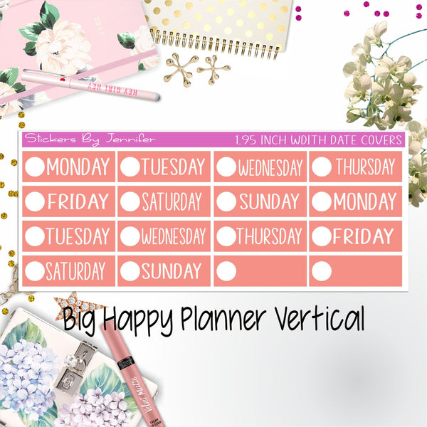 Date Covers 1.95 inch Width Quarter Box Labels 169 for Big Happy Planner Vertical Planner Stickers