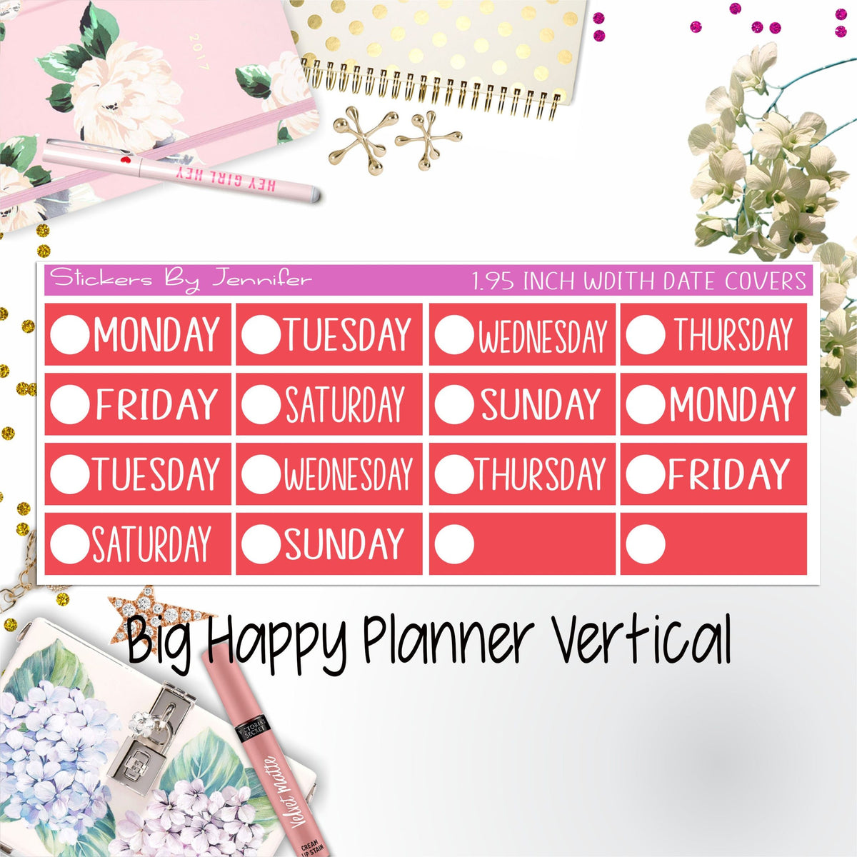 Date Covers 1.95 inch Width Quarter Box Labels 171 for Big Happy Planner Vertical Planner Stickers