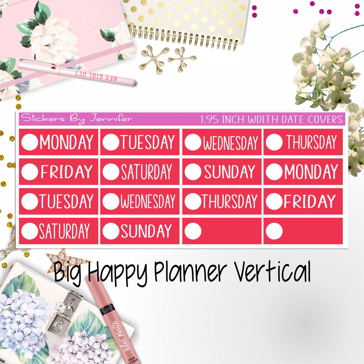 Date Covers 1.95 inch Width Quarter Box Labels 172 for Big Happy Planner Vertical Planner Stickers