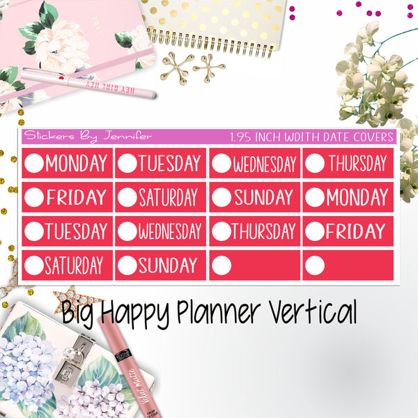 Date Covers 1.95 inch Width Quarter Box Labels 172 for Big Happy Planner Vertical Planner Stickers