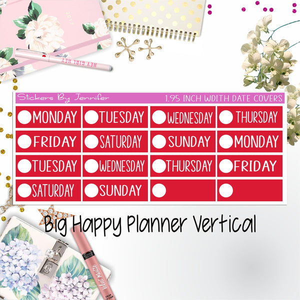 Date Covers 1.95 inch Width Quarter Box Labels 173 for Big Happy Planner Vertical Planner Stickers