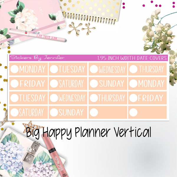 Date Covers 1.95 inch Width Quarter Box Labels 178 for Big Happy Planner Vertical Planner Stickers