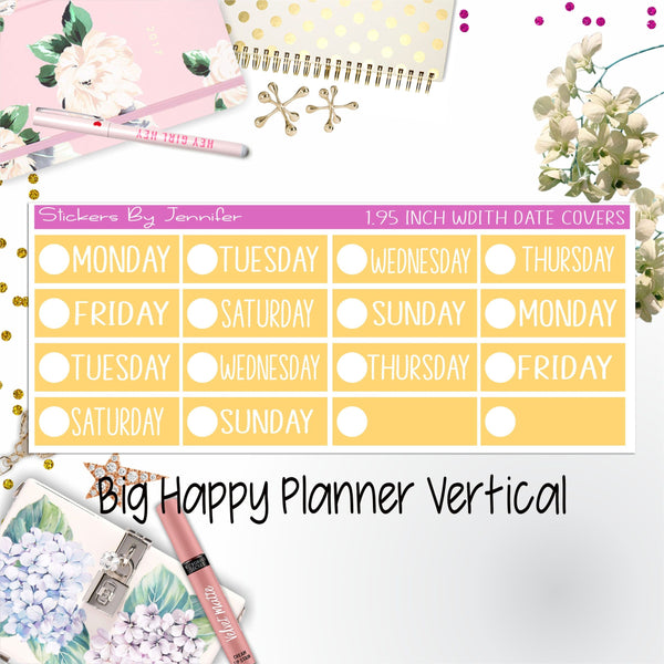 Date Covers 1.95 inch Width Quarter Box Labels 179 for Big Happy Planner Vertical Planner Stickers