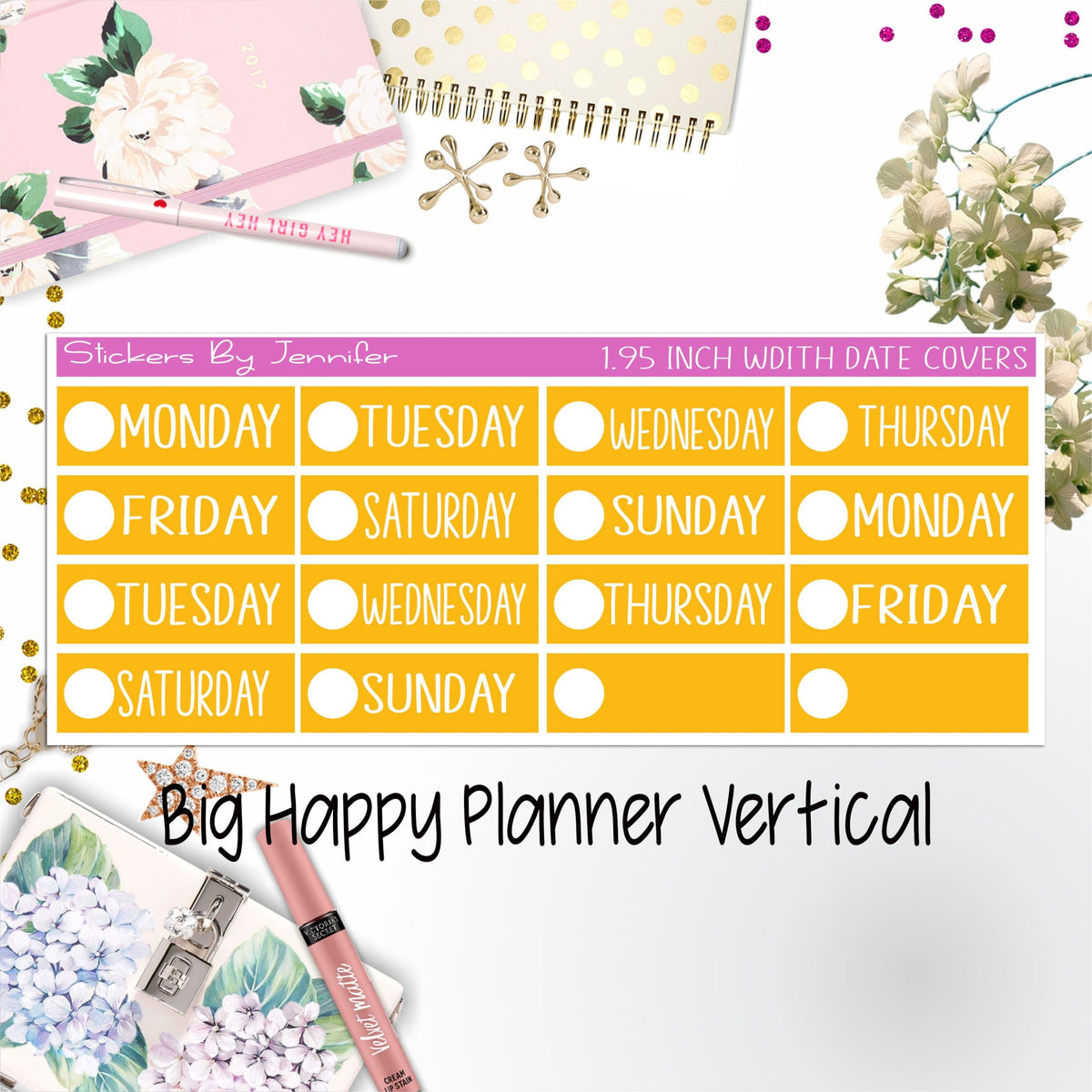 Date Covers 1.95 inch Width Quarter Box Labels 180 for Big Happy Planner Vertical Planner Stickers