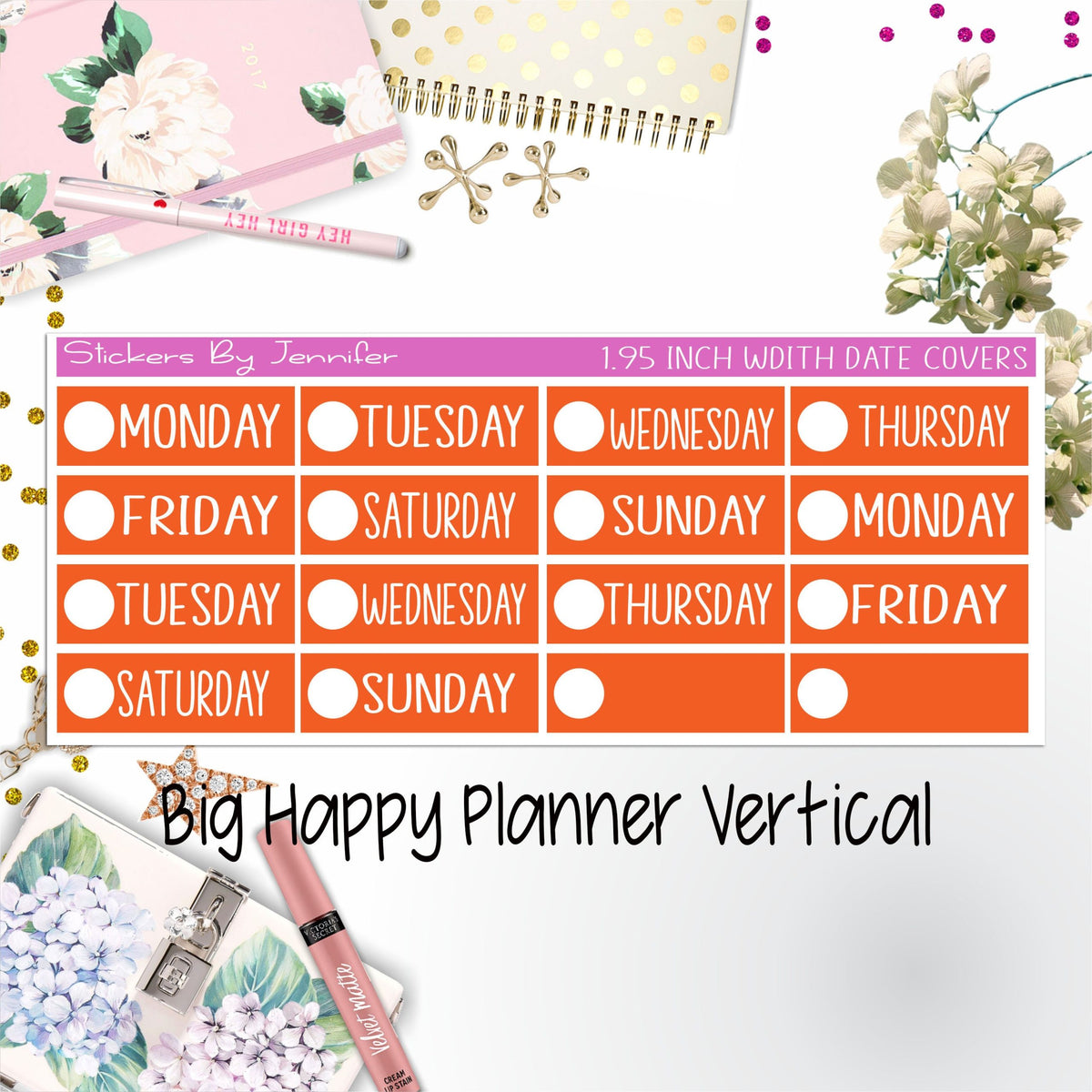 Date Covers 1.95 inch Width Quarter Box Labels 182 for Big Happy Planner Vertical Planner Stickers
