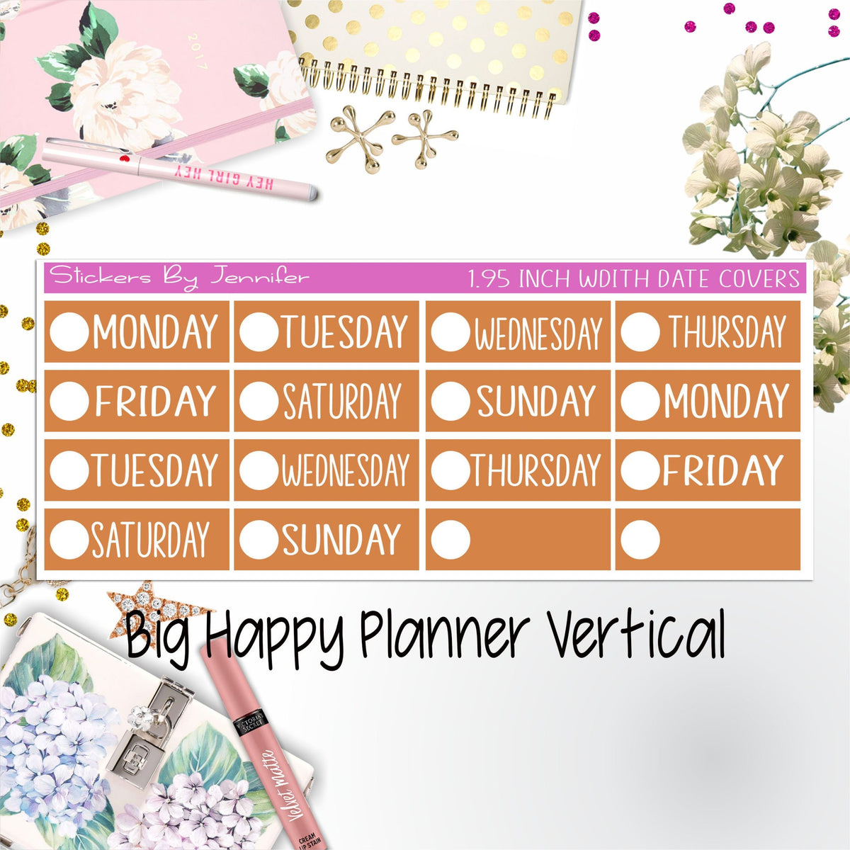 Date Covers 1.95 inch Width Quarter Box Labels 185 for Big Happy Planner Vertical Planner Stickers