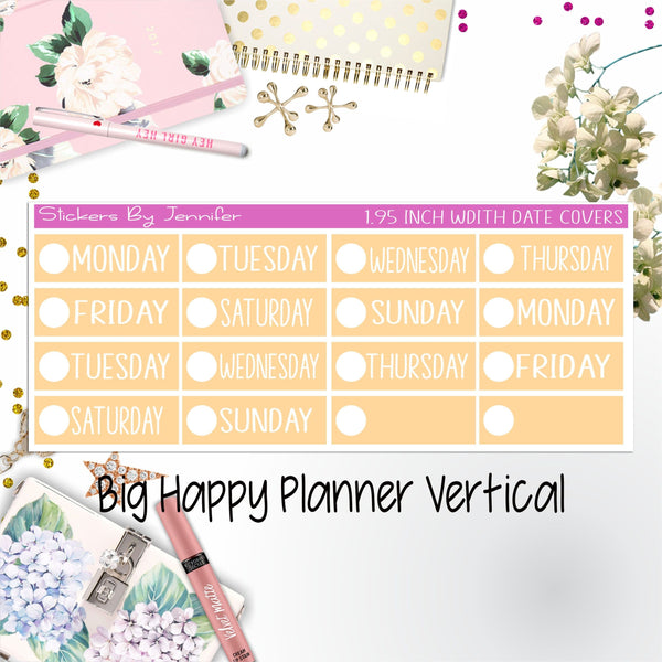 Date Covers 1.95 inch Width Quarter Box Labels 186 for Big Happy Planner Vertical Planner Stickers