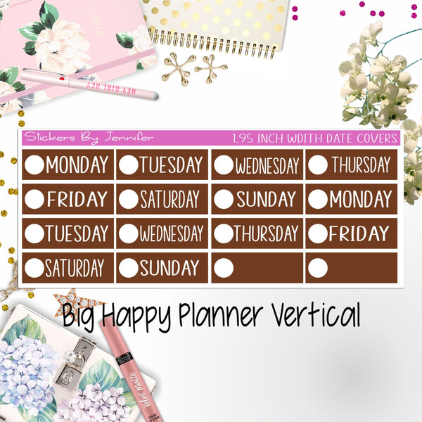 Date Covers 1.95 inch Width Quarter Box Labels 192 for Big Happy Planner Vertical Planner Stickers