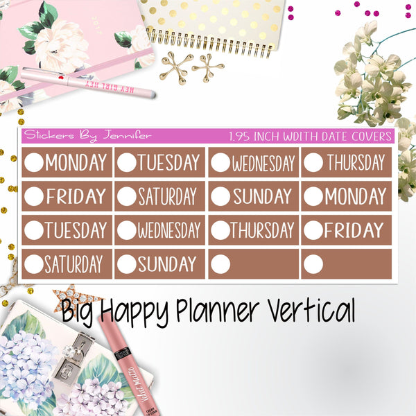 Date Covers 1.95 inch Width Quarter Box Labels 194 for Big Happy Planner Vertical Planner Stickers
