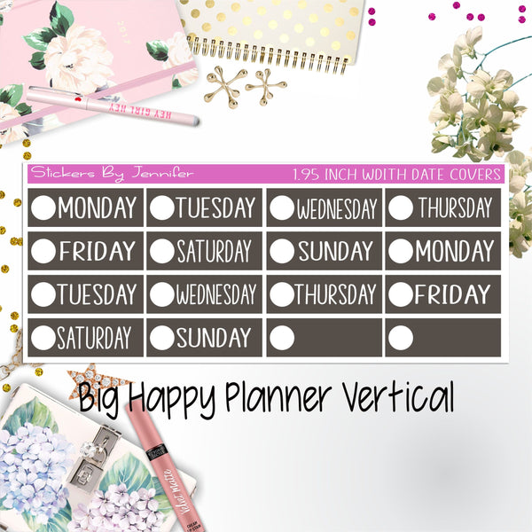 Date Covers 1.95 inch Width Quarter Box Labels 195 for Big Happy Planner Vertical Planner Stickers