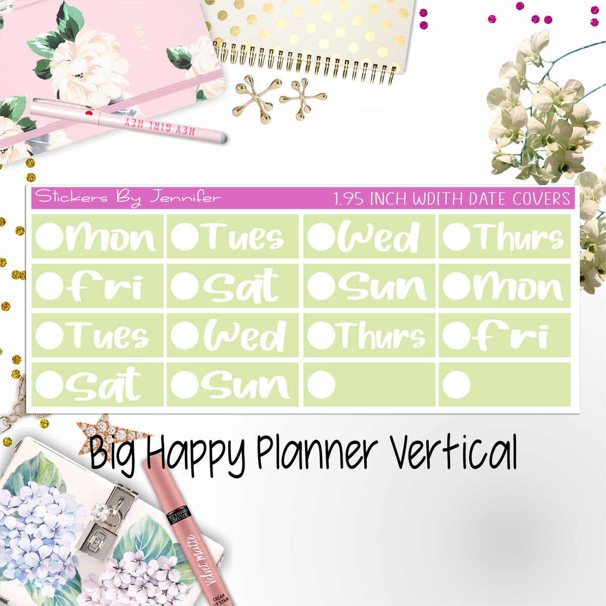 Date Covers 1.95 inch Width Quarter Box Labels 212 for Big Happy Planner Vertical Planner Stickers