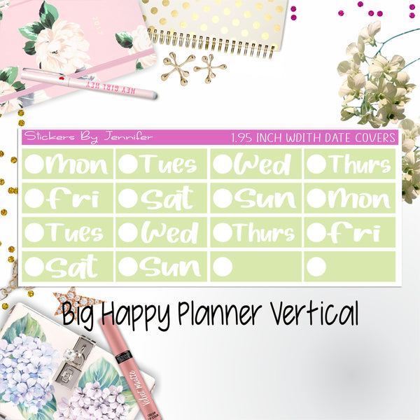 Date Covers 1.95 inch Width Quarter Box Labels 212 for Big Happy Planner Vertical Planner Stickers