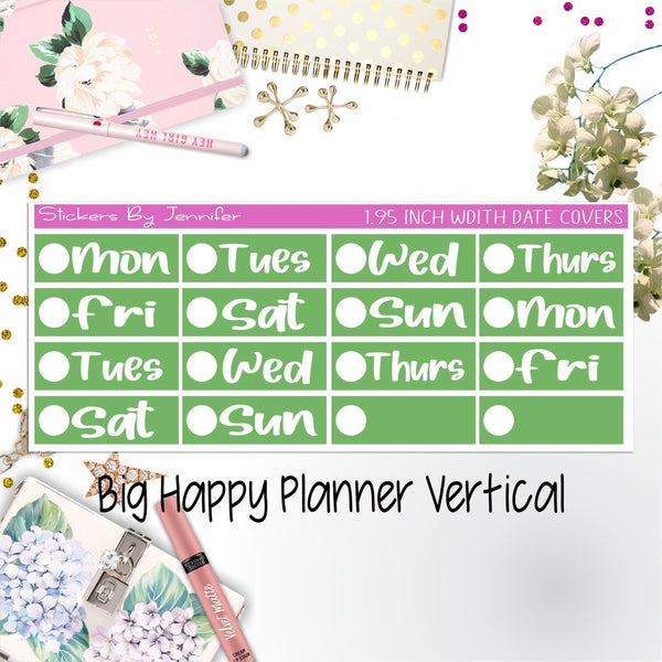 Date Covers 1.95 inch Width Quarter Box Labels 214 for Big Happy Planner Vertical Planner Stickers