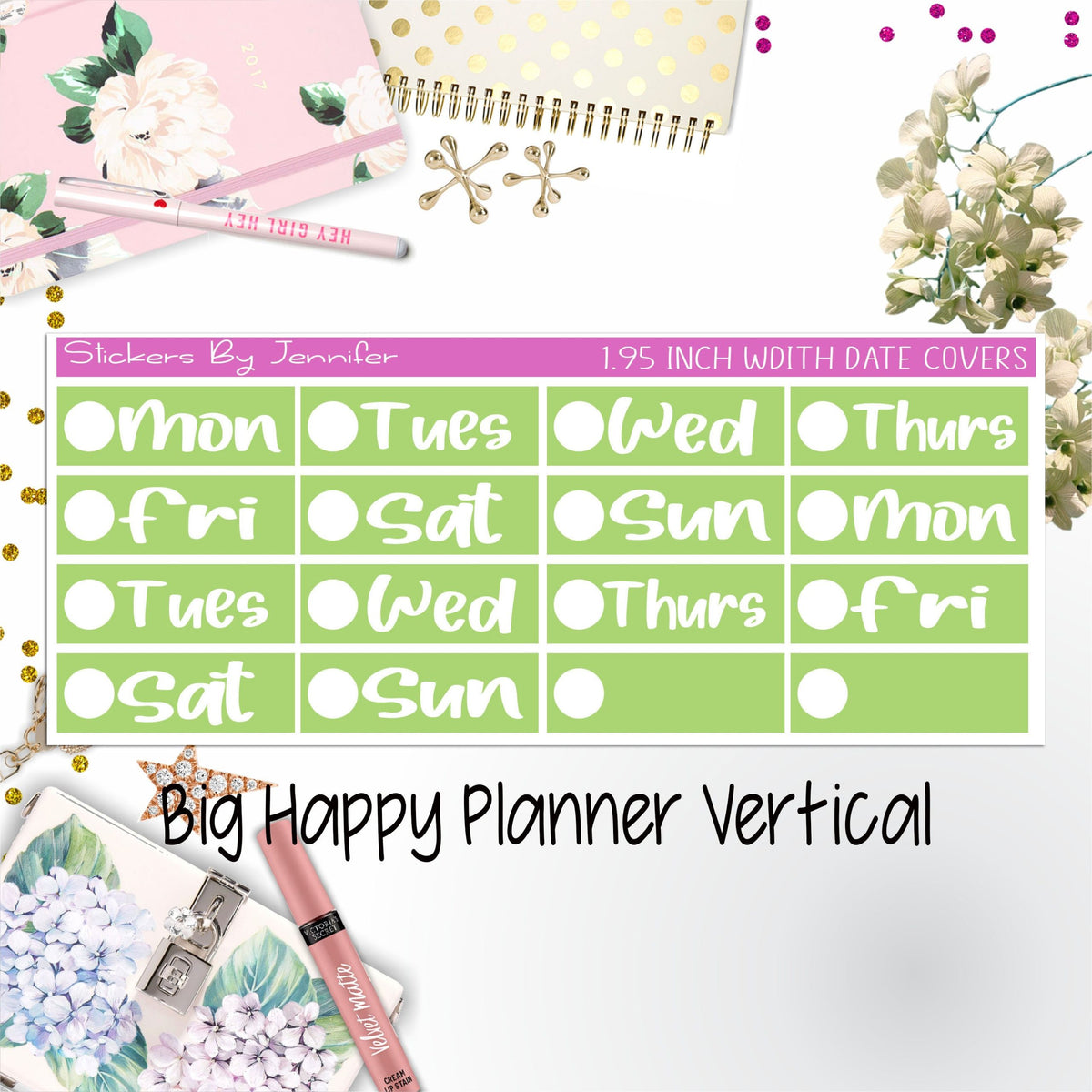 Date Covers 1.95 inch Width Quarter Box Labels 215 for Big Happy Planner Vertical Planner Stickers