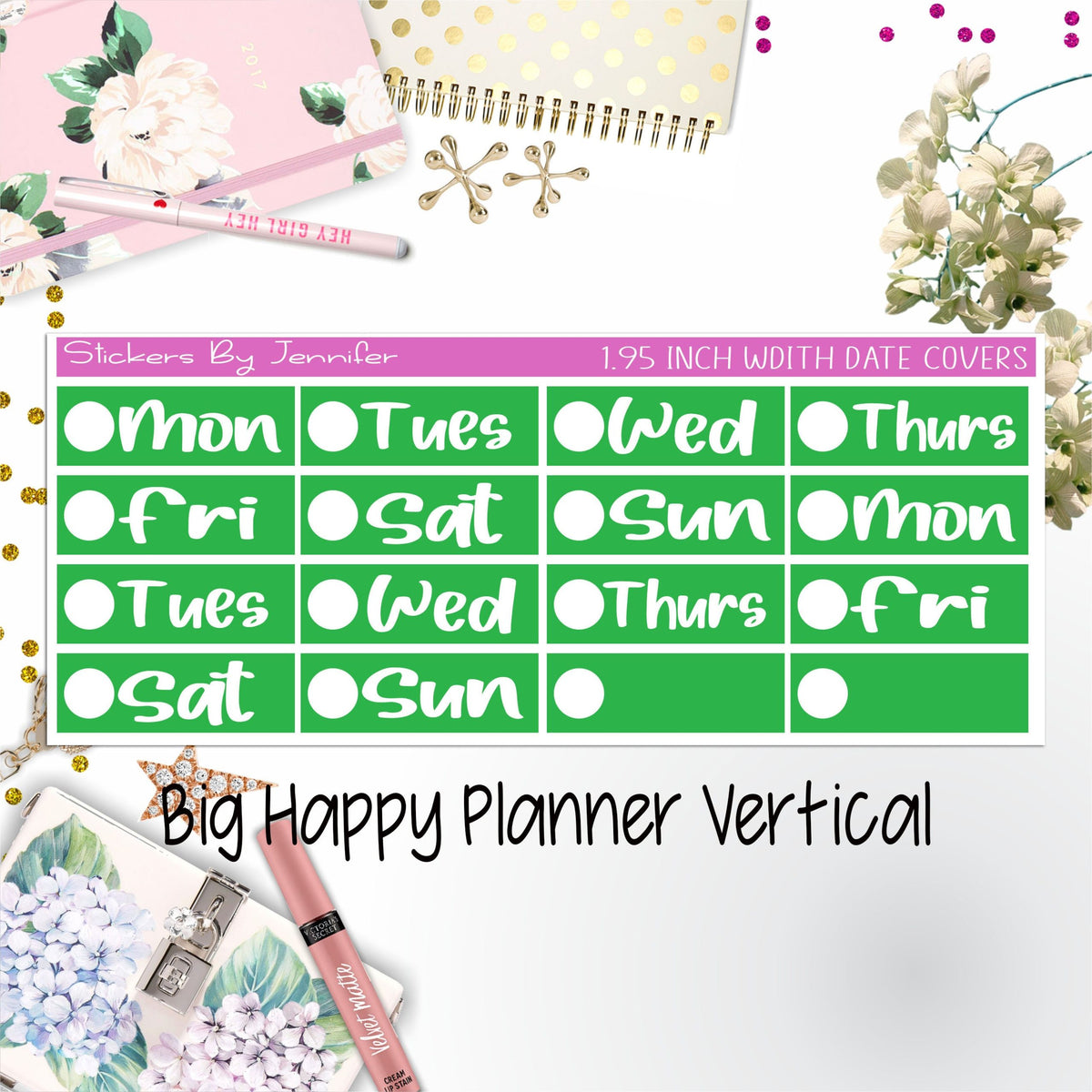 Date Covers 1.95 inch Width Quarter Box Labels 218 for Big Happy Planner Vertical Planner Stickers