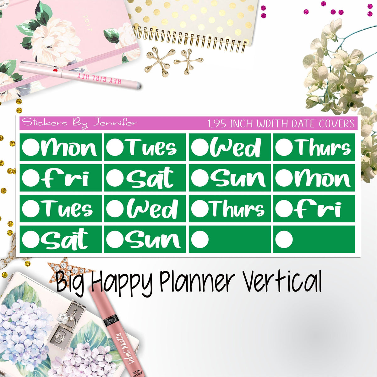 Date Covers 1.95 inch Width Quarter Box Labels 220 for Big Happy Planner Vertical Planner Stickers