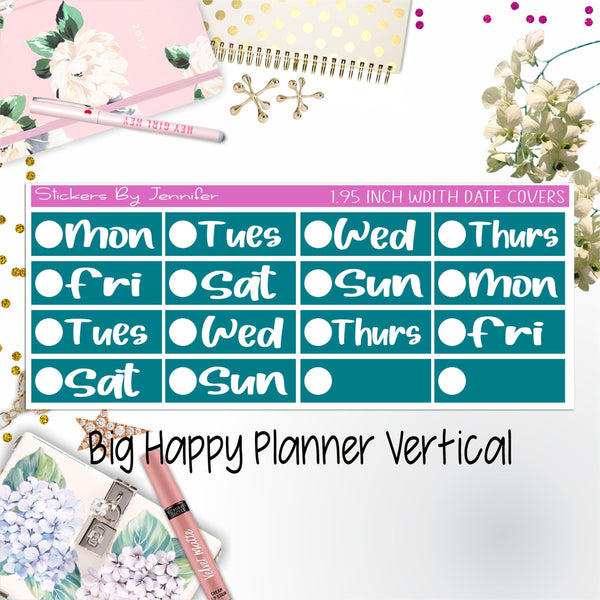 Date Covers 1.95 inch Width Quarter Box Labels 228 for Big Happy Planner Vertical Planner Stickers