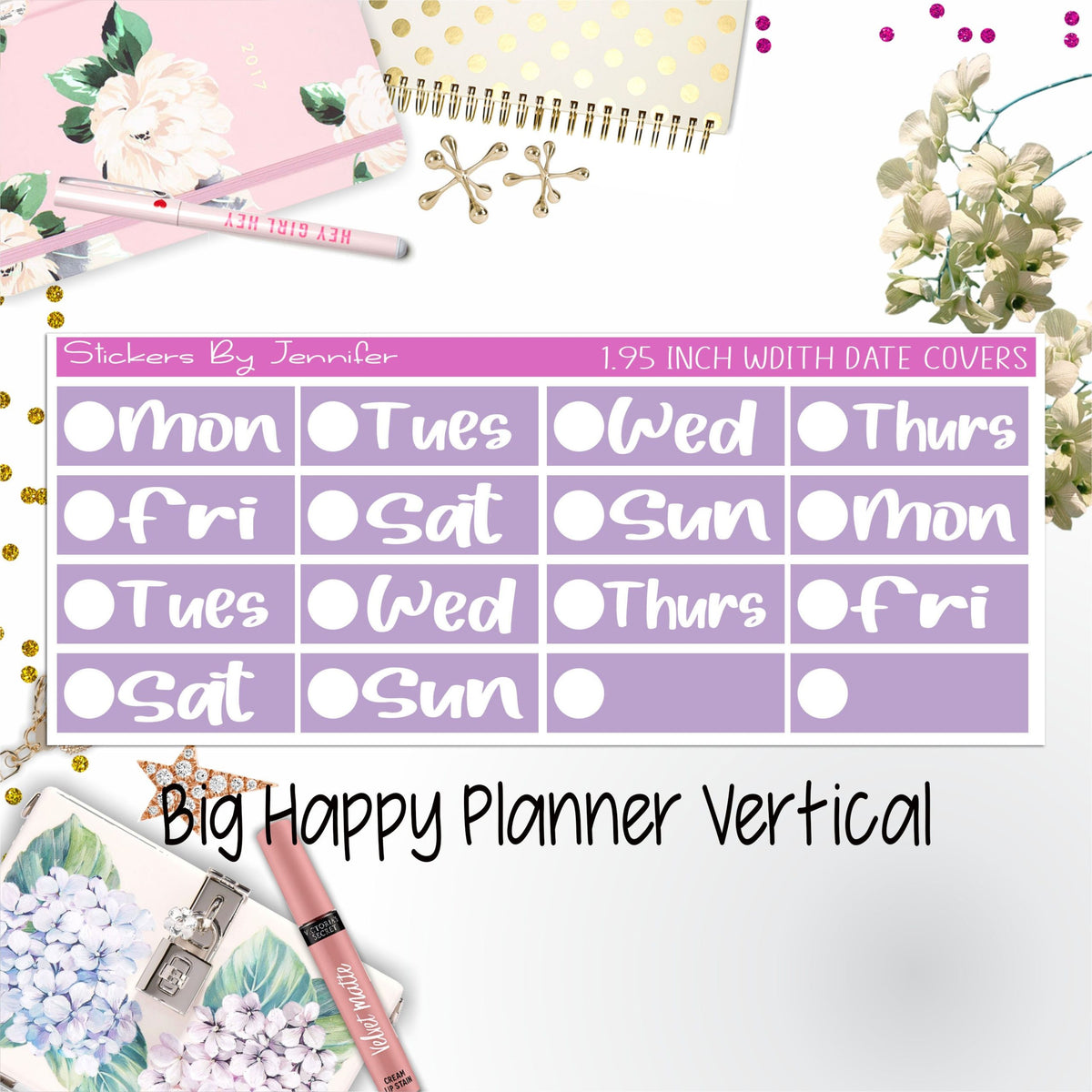 Date Covers 1.95 inch Width Quarter Box Labels 246 for Big Happy Planner Vertical Planner Stickers