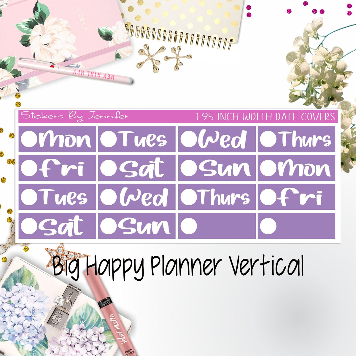 Date Covers 1.95 inch Width Quarter Box Labels 247 for Big Happy Planner Vertical Planner Stickers