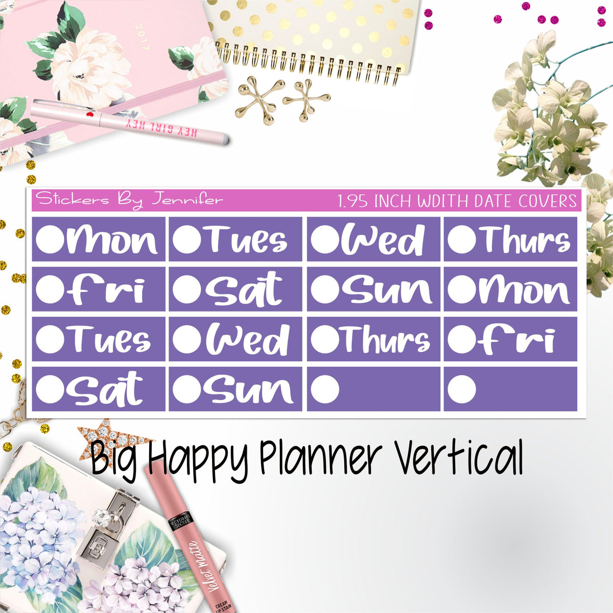 Date Covers 1.95 inch Width Quarter Box Labels 248 for Big Happy Planner Vertical Planner Stickers