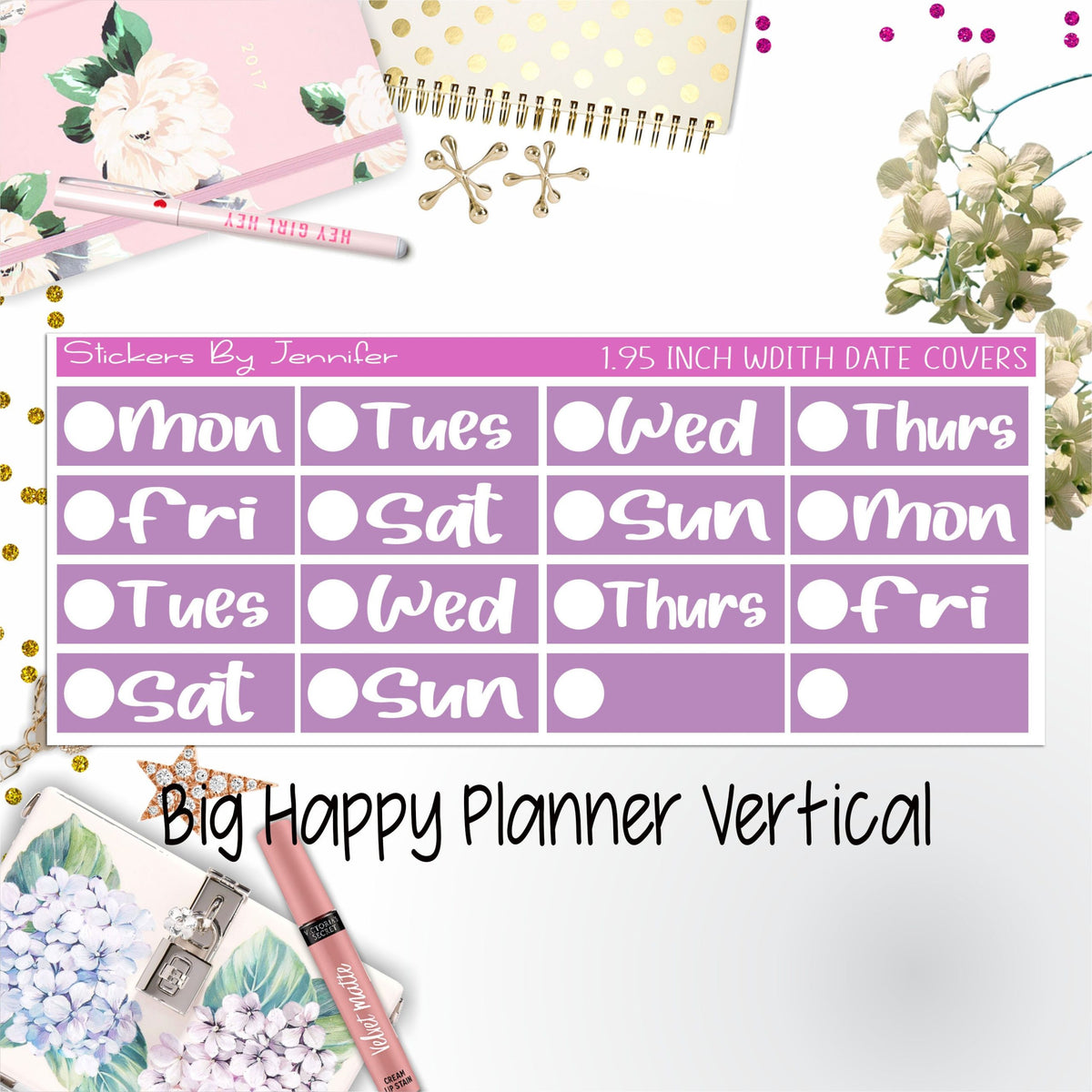 Date Covers 1.95 inch Width Quarter Box Labels 253 for Big Happy Planner Vertical Planner Stickers