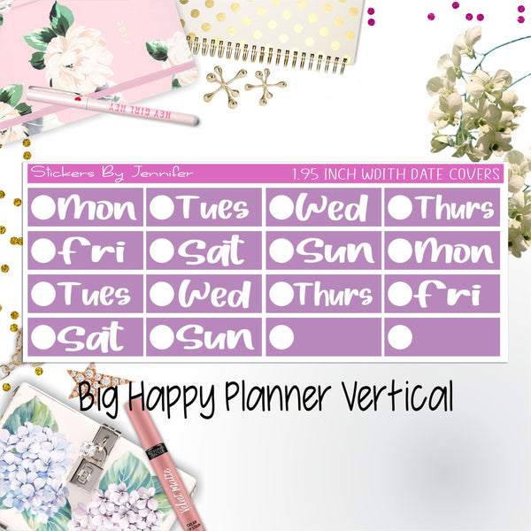 Date Covers 1.95 inch Width Quarter Box Labels 253 for Big Happy Planner Vertical Planner Stickers